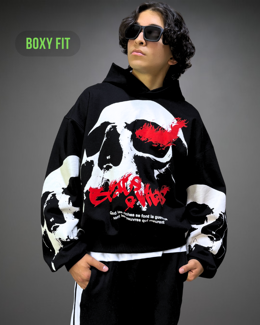 Hoodie Crop Oversize Skull Beats - Negro 2.0