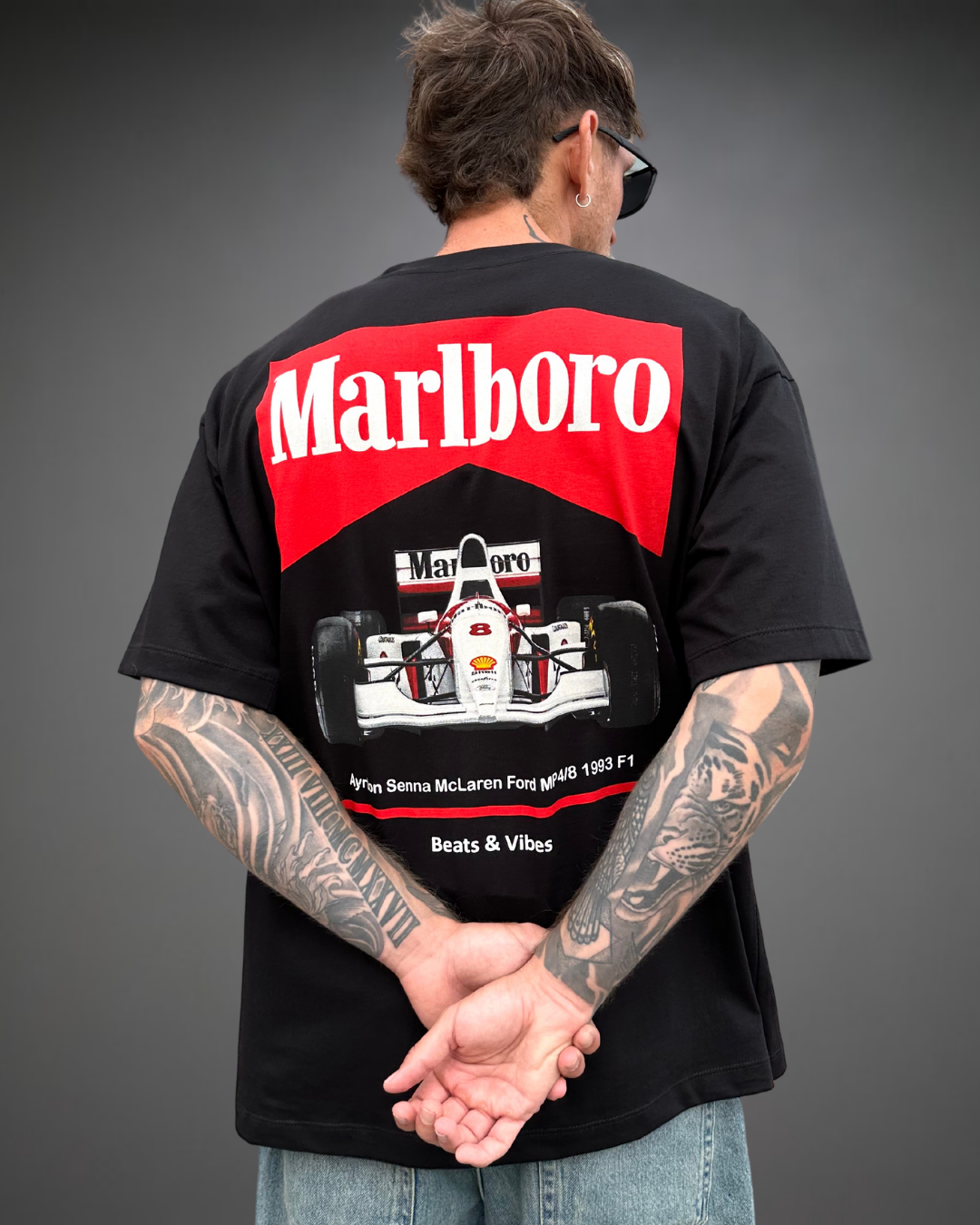 Polo Hombre Oversize Marlboro McLaren F1 - Negro