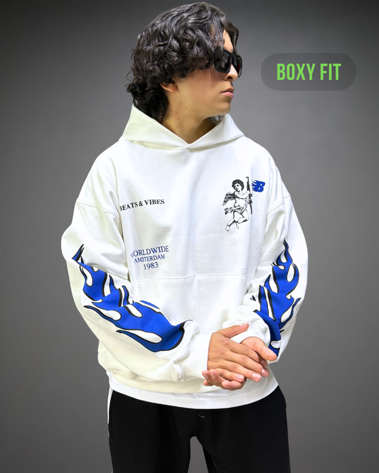 Hoodie Crop Boxy Over WorldWide Beats - Blanco 2.0