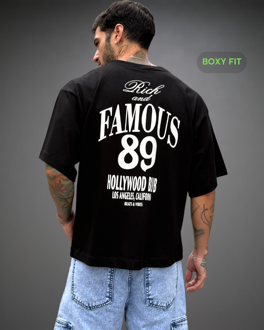 Polo Hombre Boxy Fit Rich & Famous - Negro