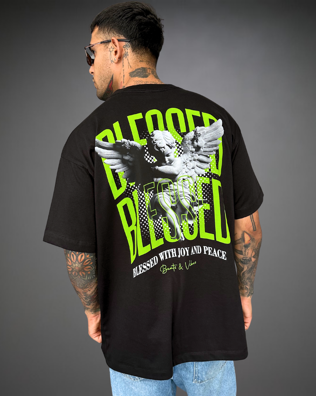 Polo Hombre Oversize Angel Blessed - Negro