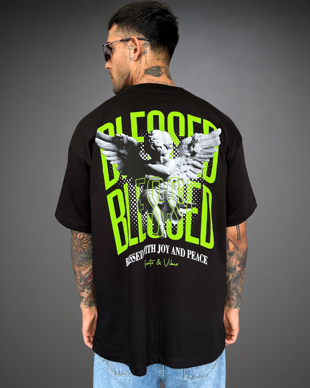 Polo Hombre Oversize Angel Blessed - Negro