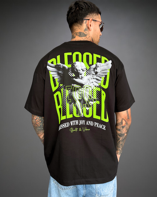 Polo Hombre Oversize Angel Blessed - Negro