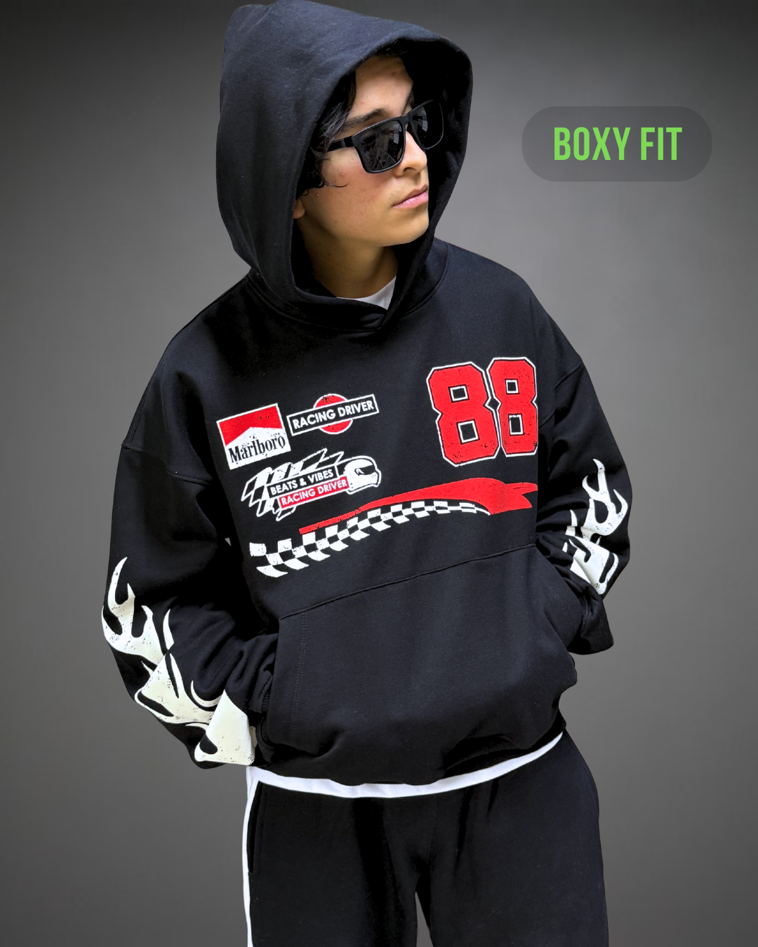 Hoodie Crop Oversize Marlboro 88 - Negro 2.0