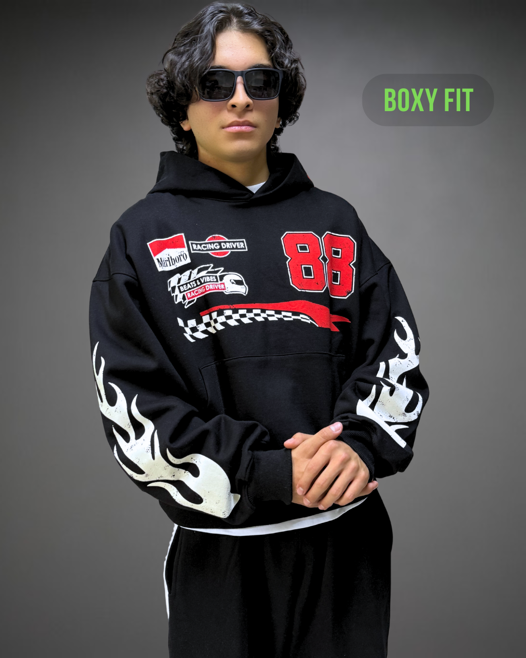 Hoodie Crop Oversize Marlboro 88 - Negro 2.0