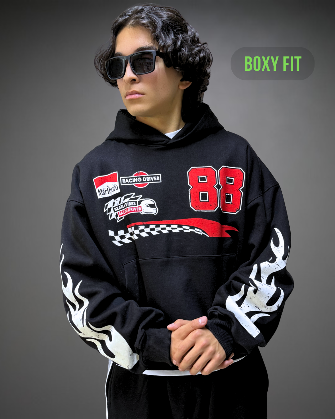 Hoodie Crop Oversize Marlboro 88 - Negro 2.0