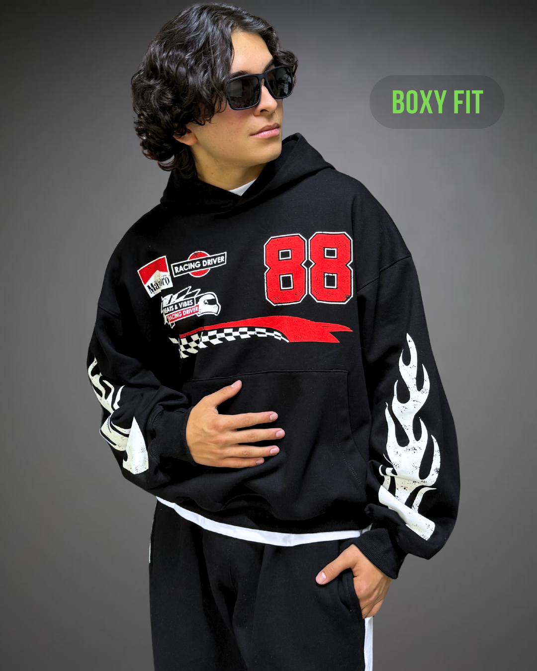 Hoodie Crop Oversize Marlboro 88 - Negro 2.0