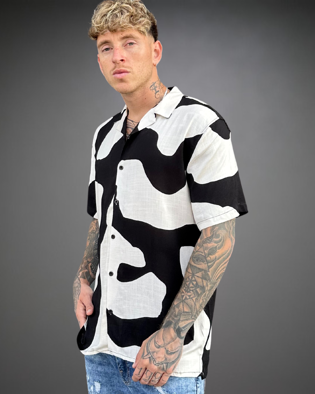 Camisa Hombre Relaxed Waves - Negro