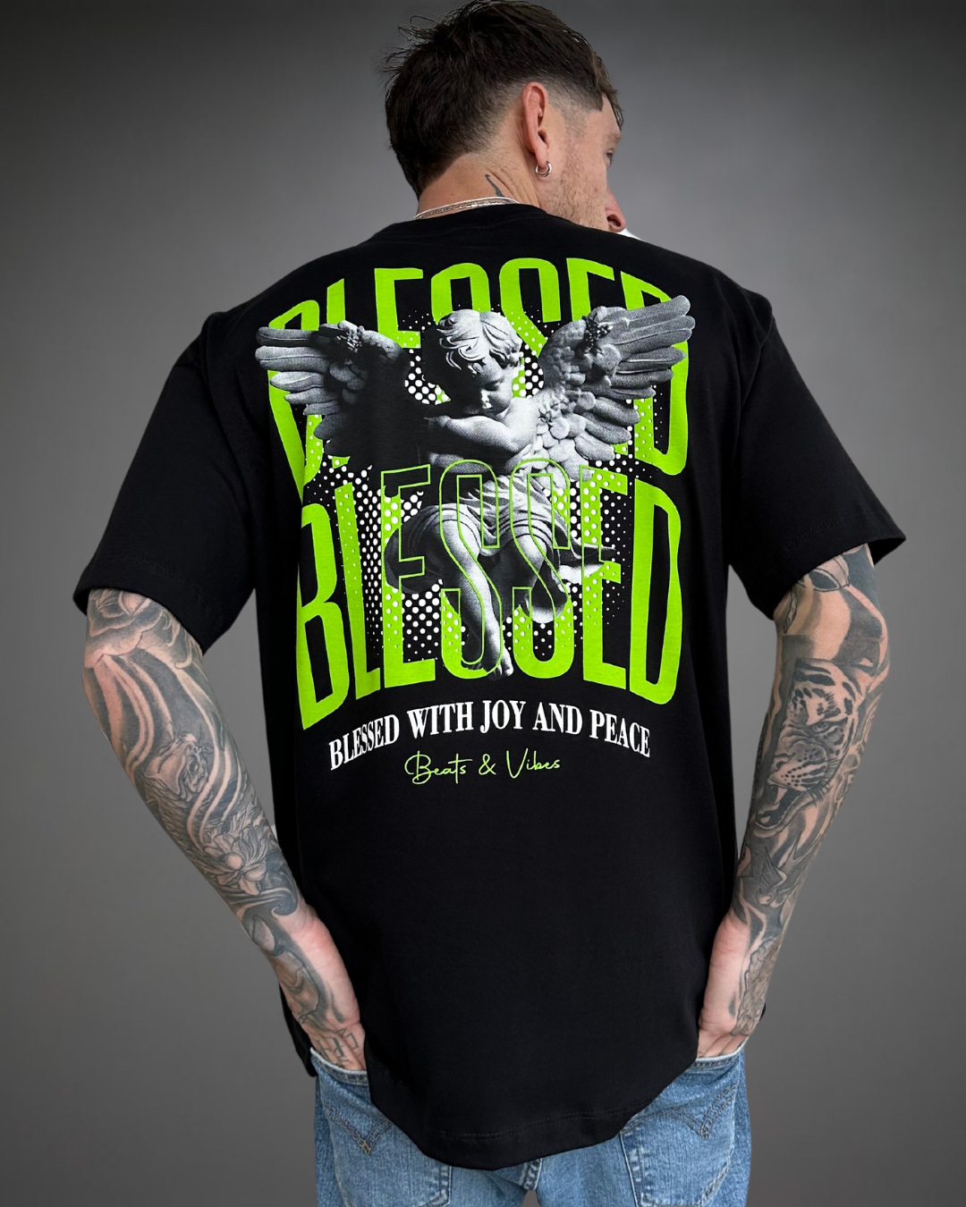 Polo Hombre Oversize Angel Blessed - Negro