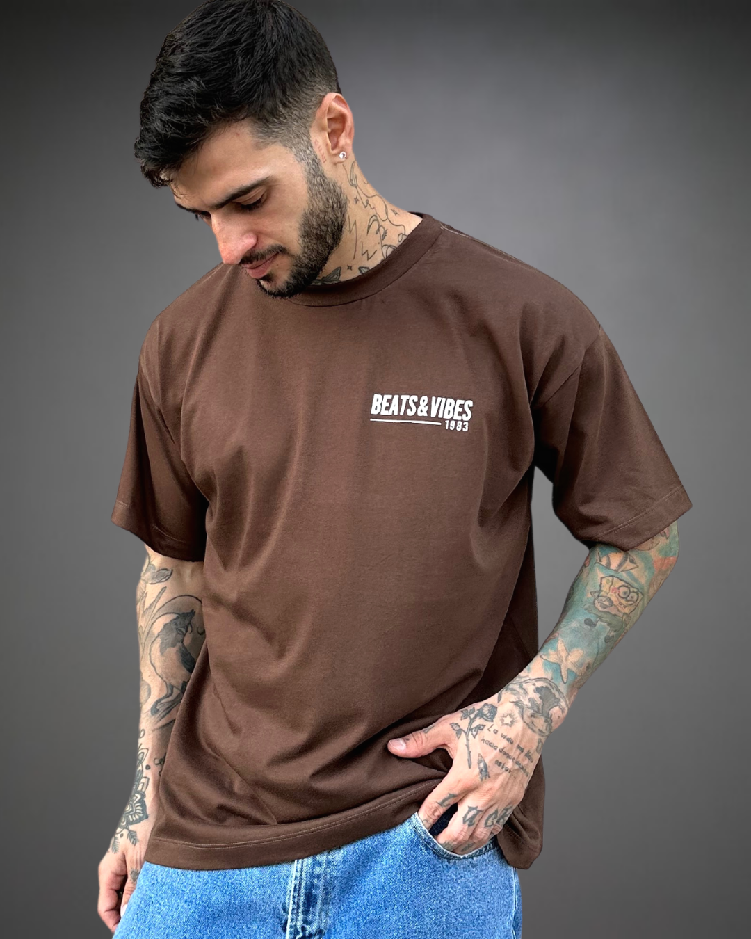 Polo Hombre Oversize Skull Star - Chocolate