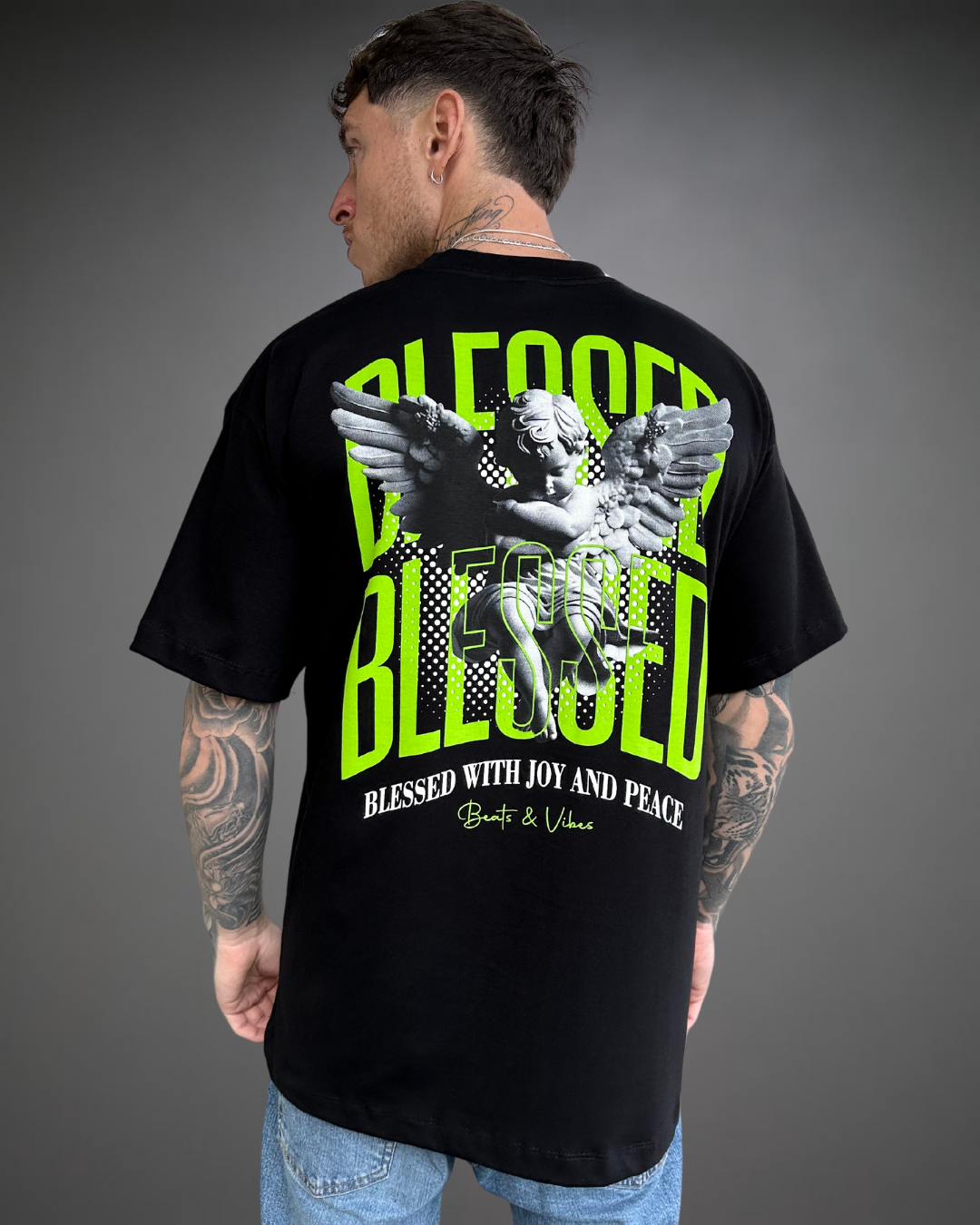 Polo Hombre Oversize Angel Blessed - Negro