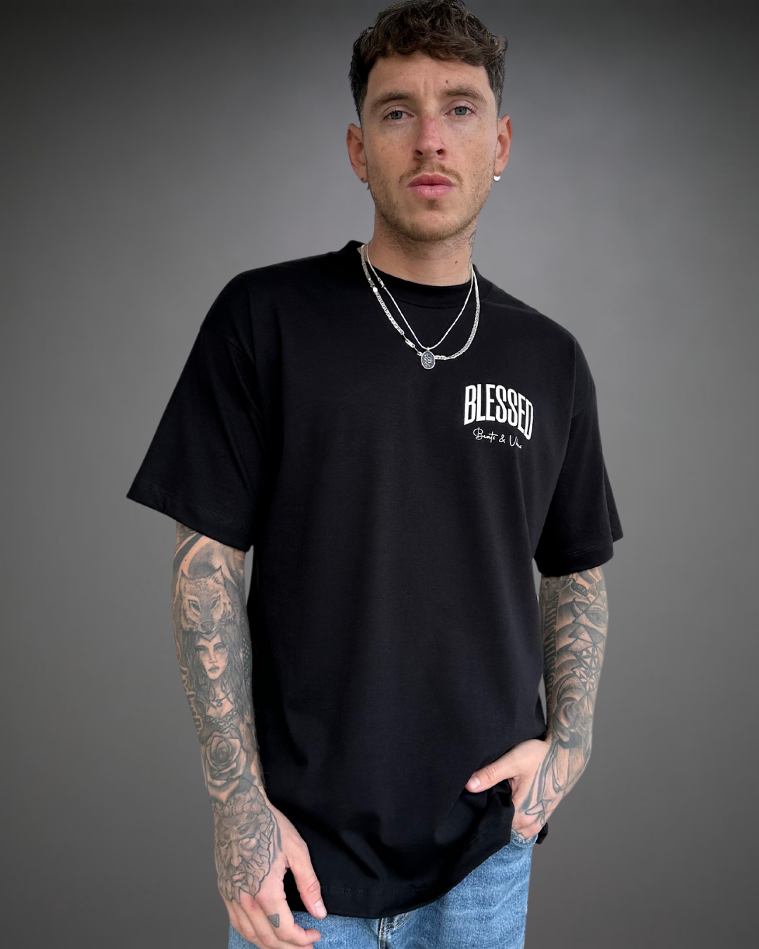 Polo Hombre Oversize Angel Blessed - Negro