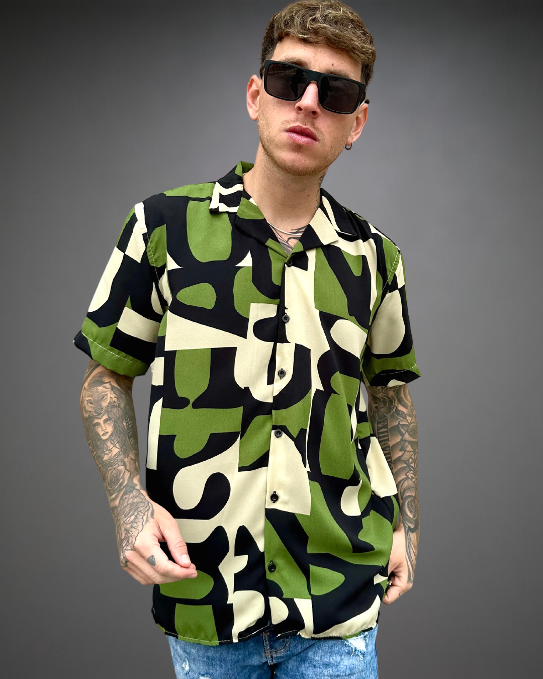 Camisa Hombre Relaxed Pure Vibes - Negro / Verde