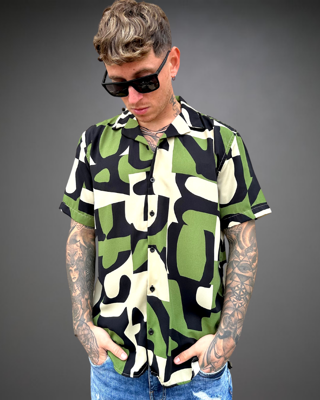 Camisa Hombre Relaxed Pure Vibes - Negro / Verde