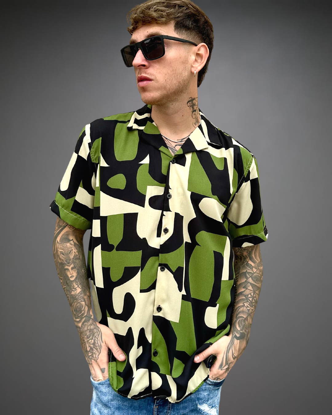 Camisa Hombre Relaxed Pure Vibes - Negro / Verde