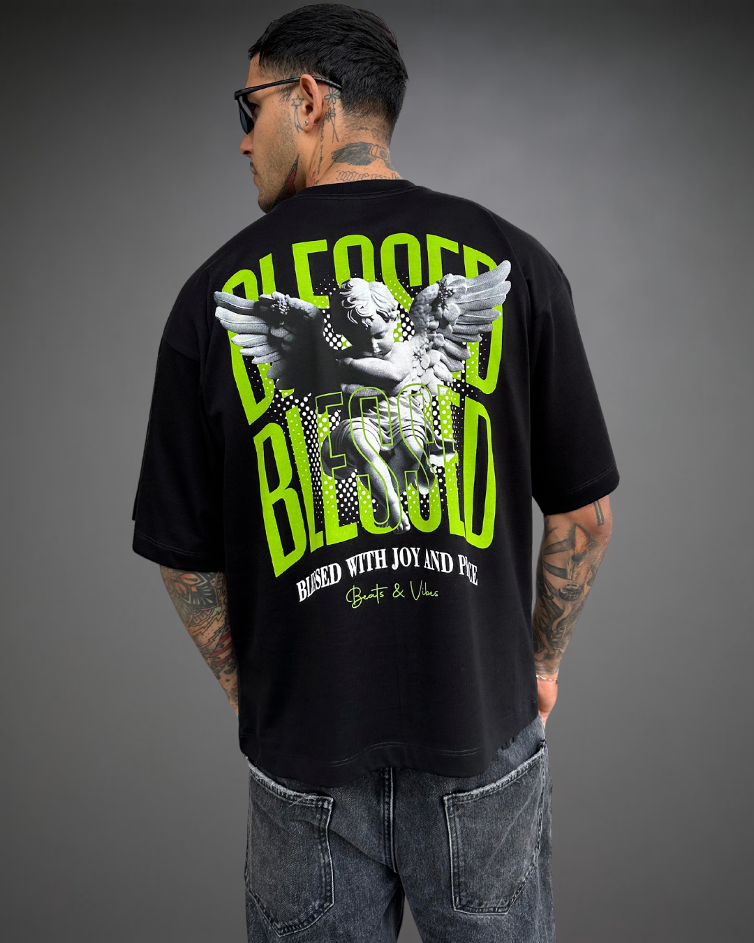 Polo Hombre Boxy Fit BLESSED - Negro