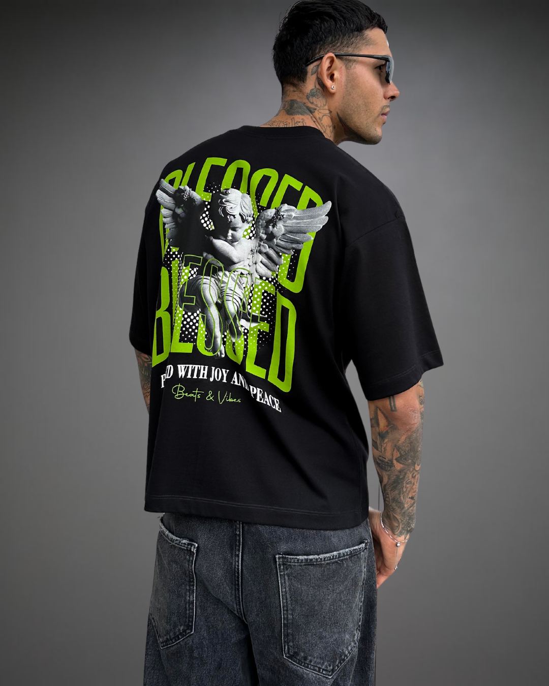 Polo Hombre Boxy Fit BLESSED - Negro