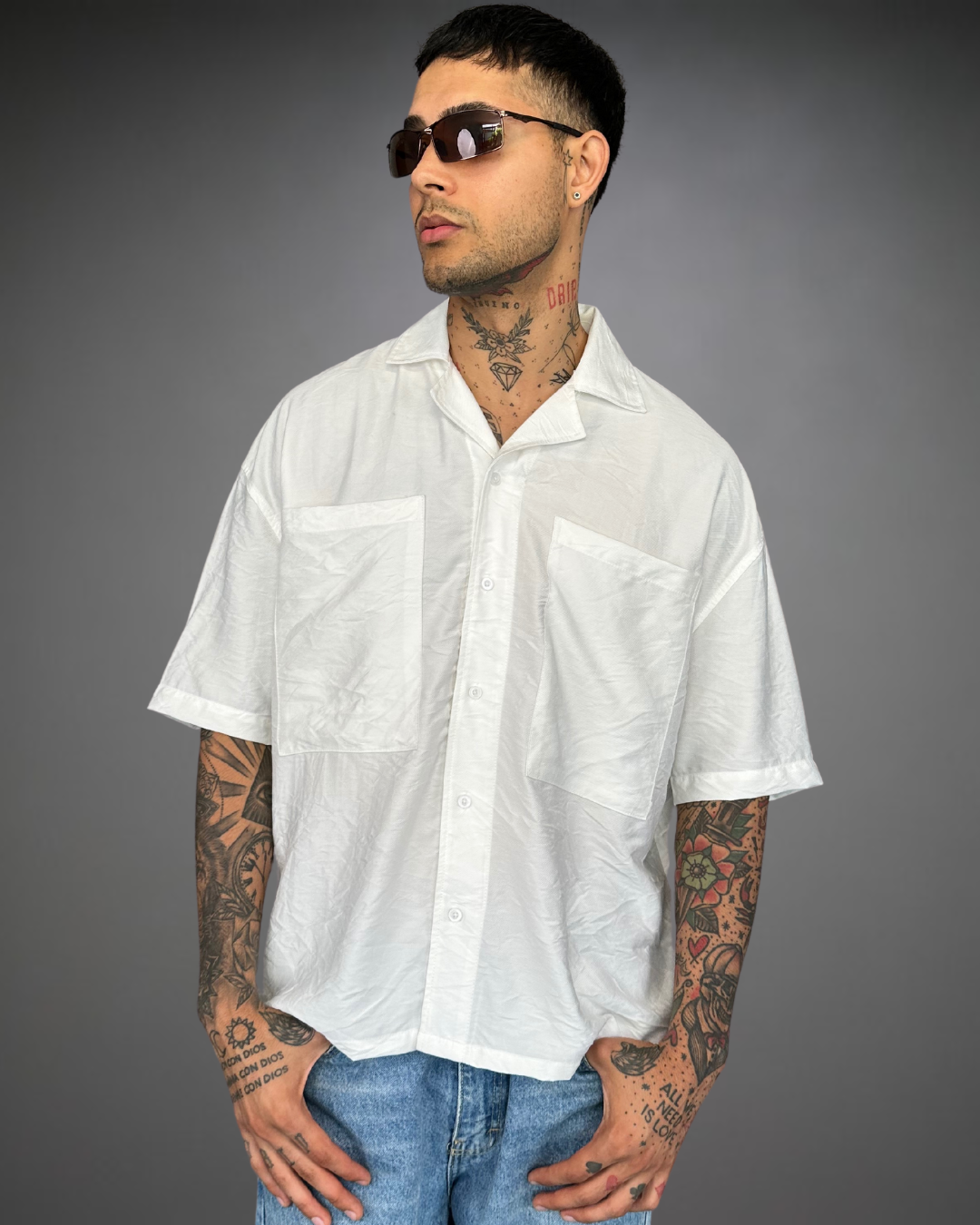 Camisa Hombre Oversize Wrinkled Texture - Off White