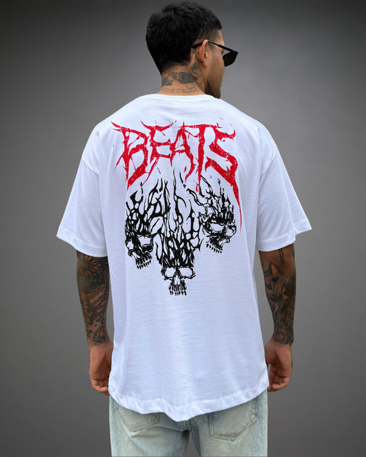 Polo Hombre Oversize Three Skulls Beats - Blanco