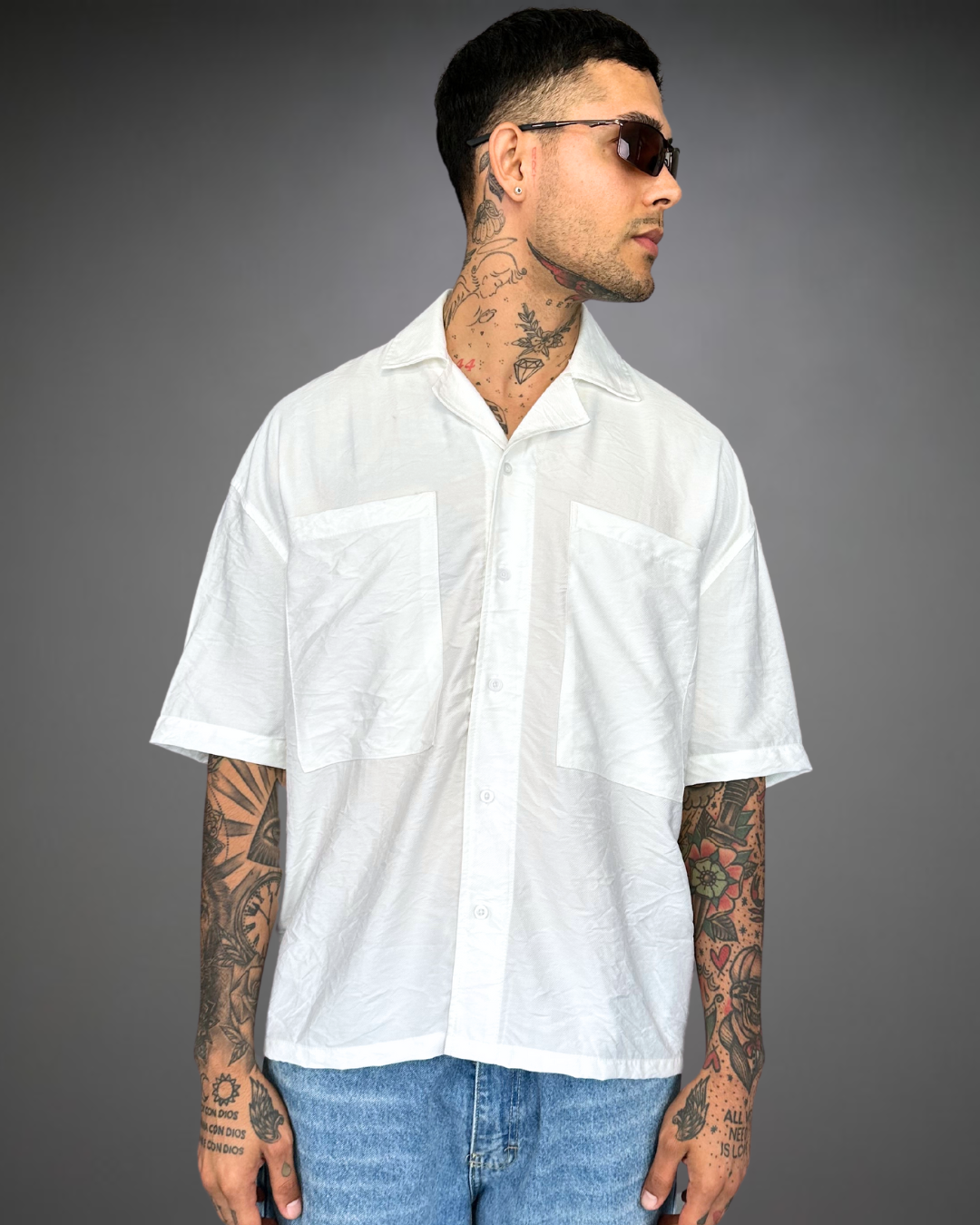 Camisa Hombre Oversize Wrinkled Texture - Off White