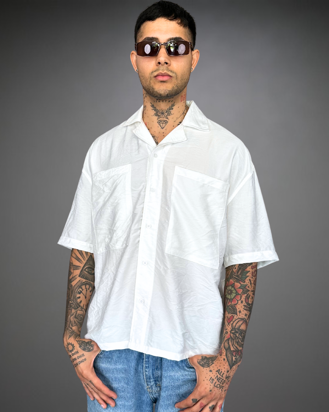Camisa Hombre Oversize Wrinkled Texture - Off White