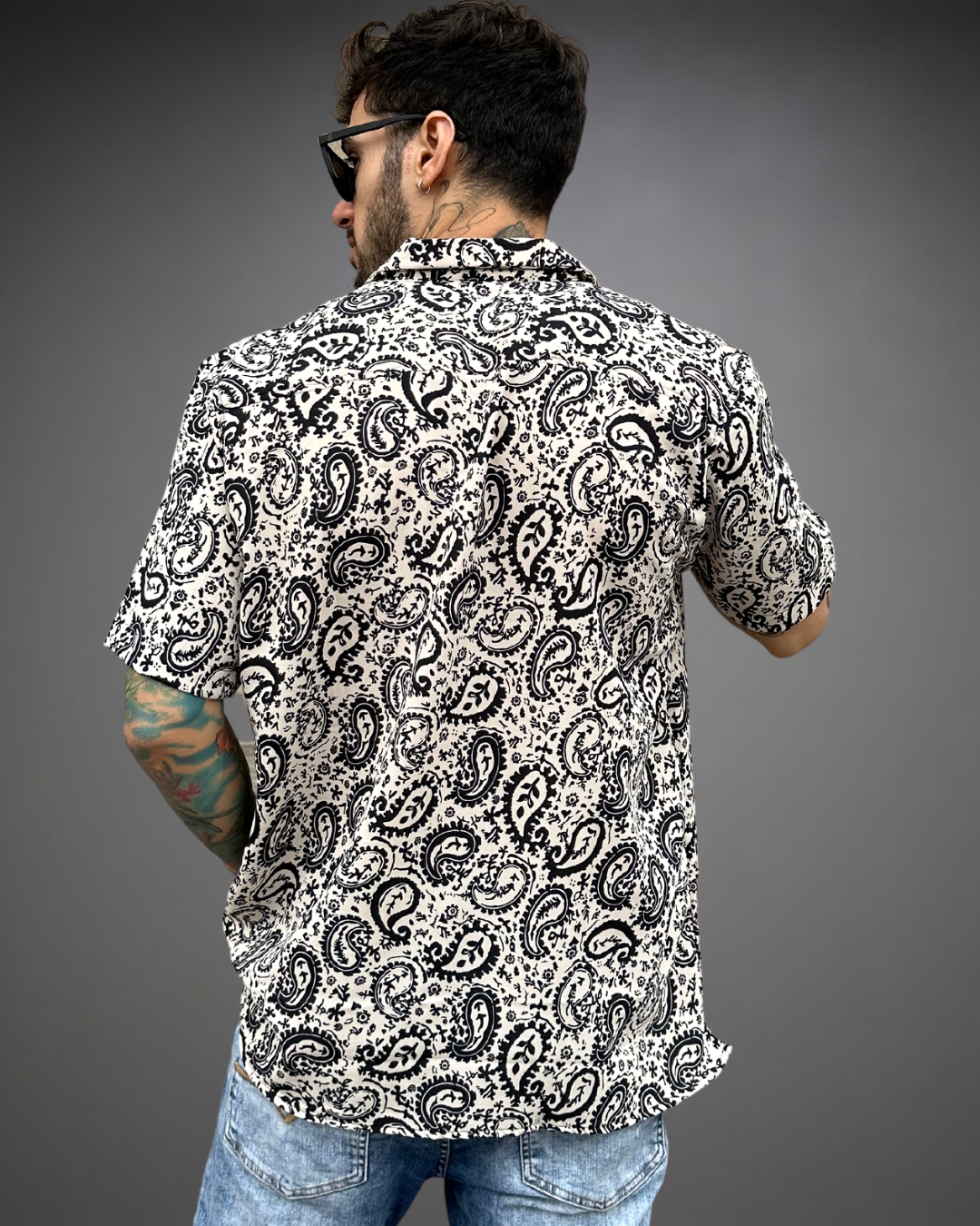 Camisa Relaxed Hombre Bandana - Negro/Beige