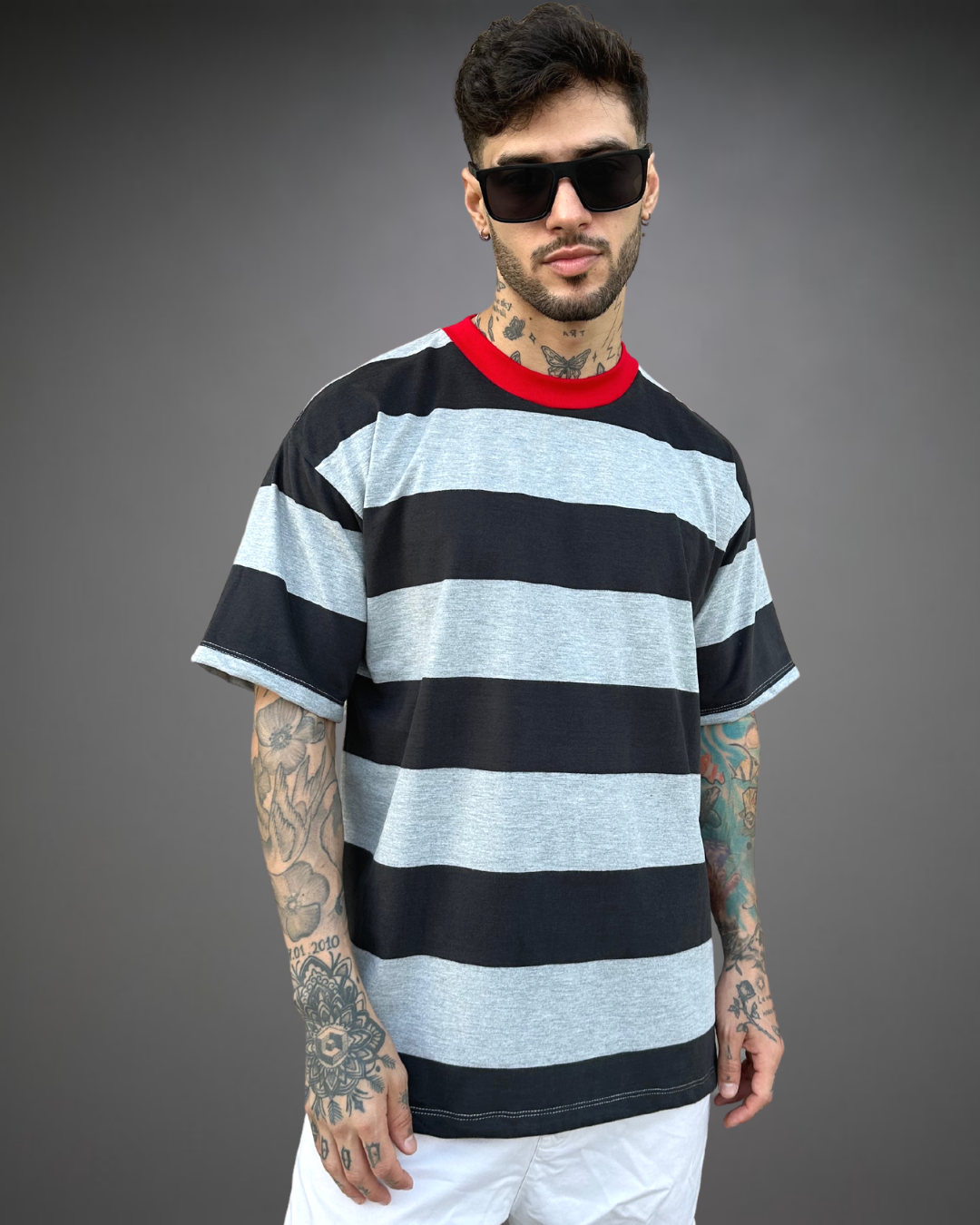 Polo Hombre Oversize StripedOut - Negro