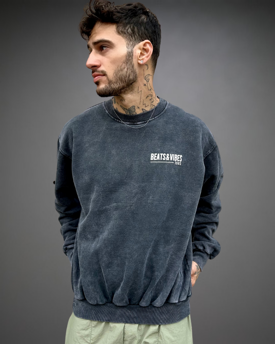 Polera Hombre Oversize ACID WASH Vibes - Stone Black