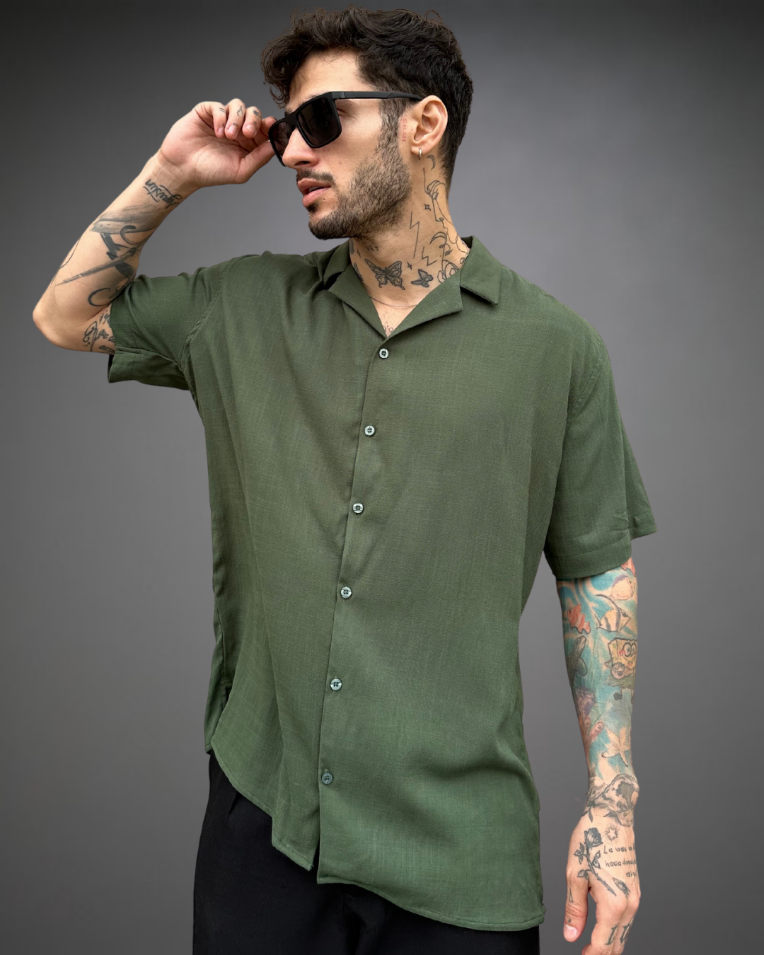 Camisa Hombre Relaxed Olive Night - Verde
