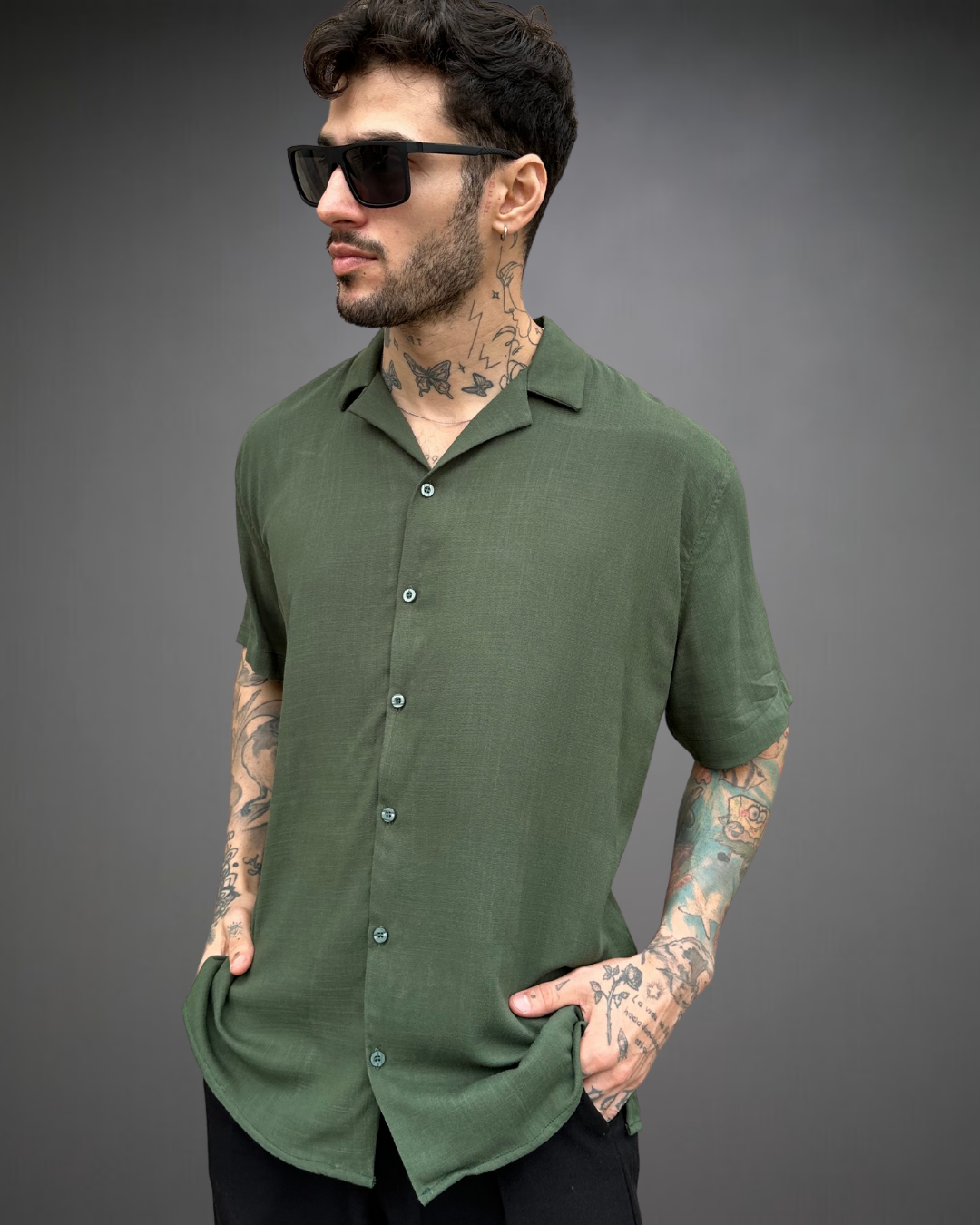 Camisa Hombre Relaxed Olive Night - Verde