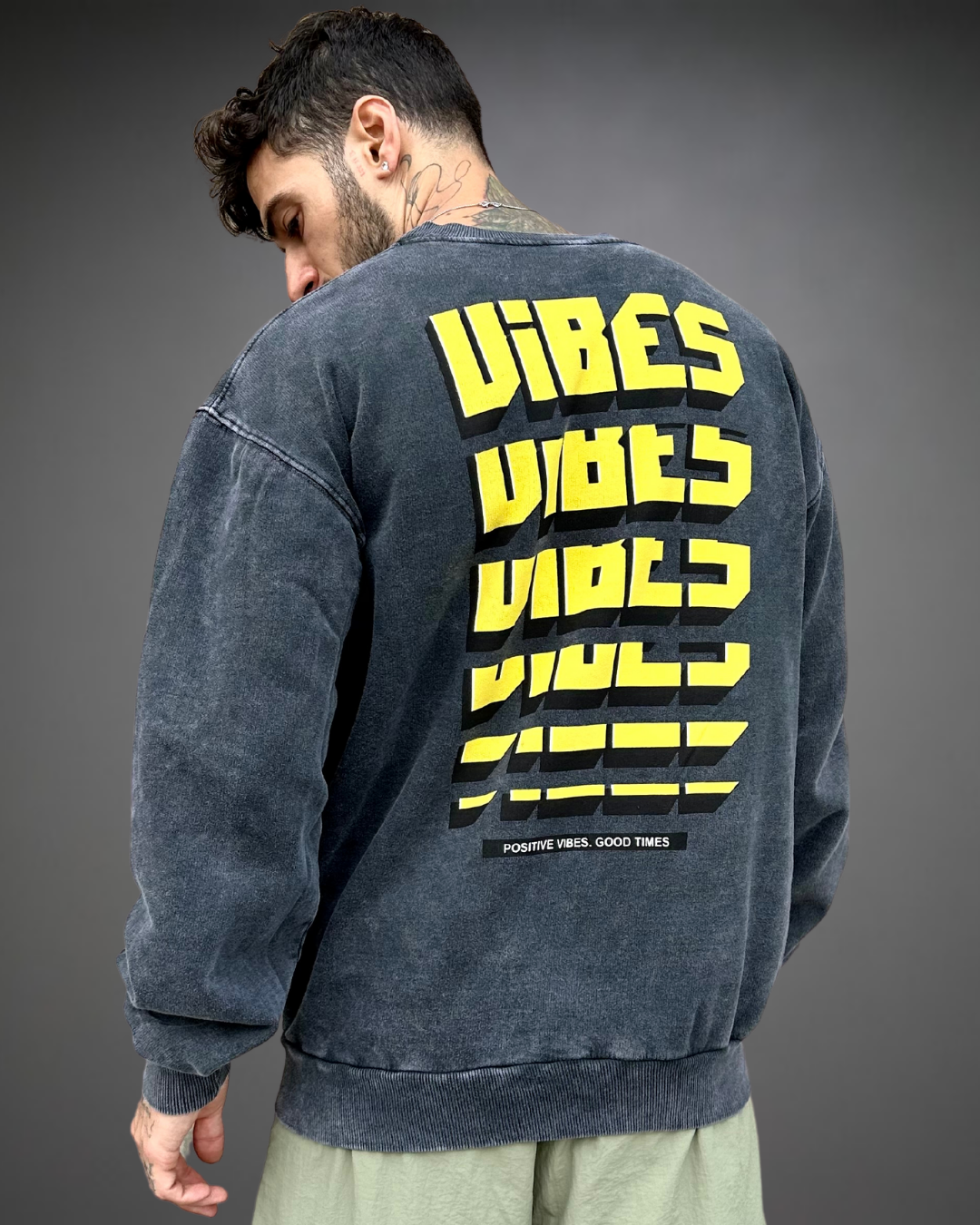 Polera Hombre Oversize ACID WASH Vibes - Stone Black
