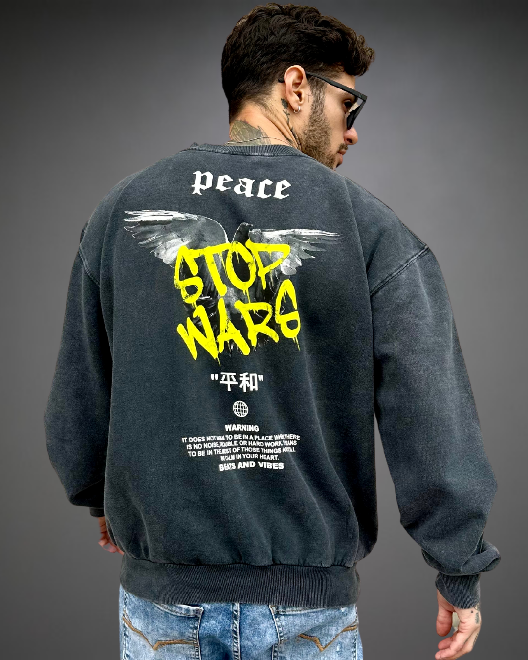 Polera Hombre Oversize ACID WASH Stop Wars - Stone Black