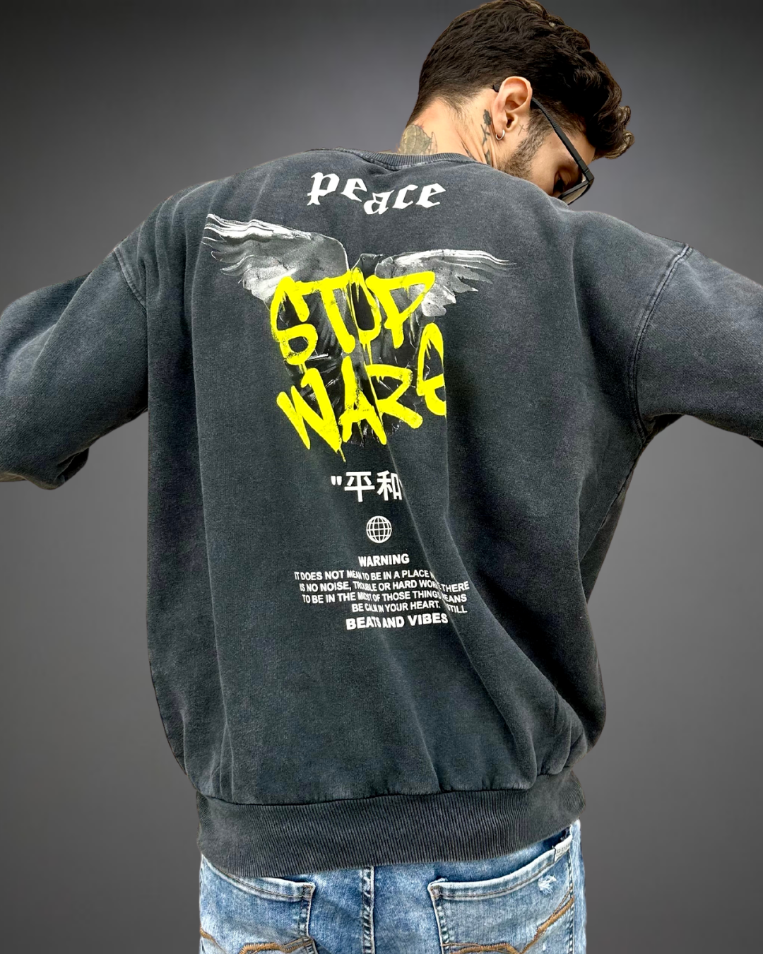 Polera Hombre Oversize ACID WASH Stop Wars - Stone Black