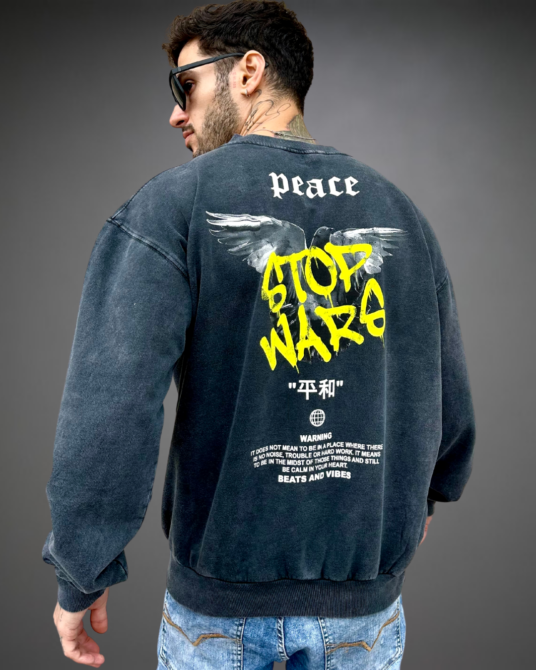 Polera Hombre Oversize ACID WASH Stop Wars - Stone Black