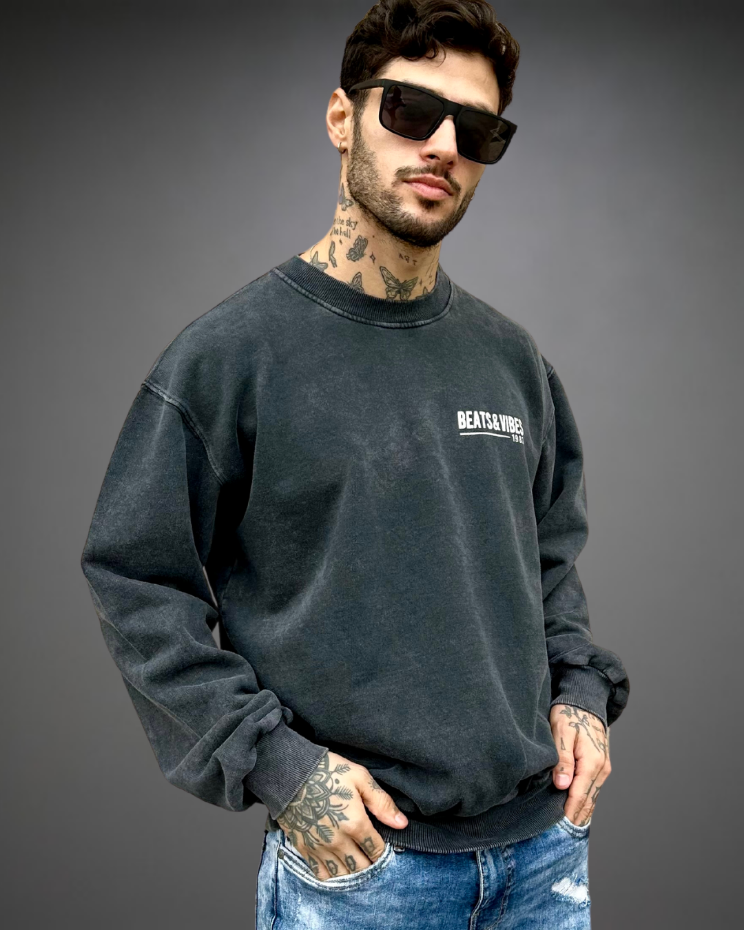 Polera Hombre Oversize ACID WASH Skull Stars - Stone Black