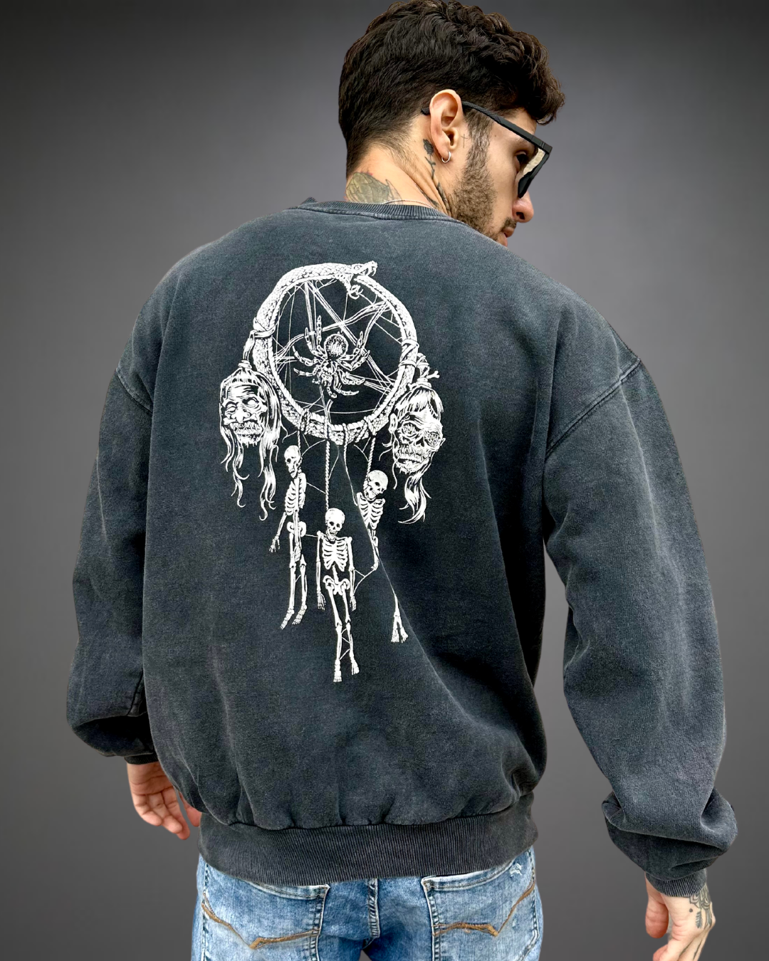 Polera Hombre Oversize ACID WASH Skull Stars - Stone Black