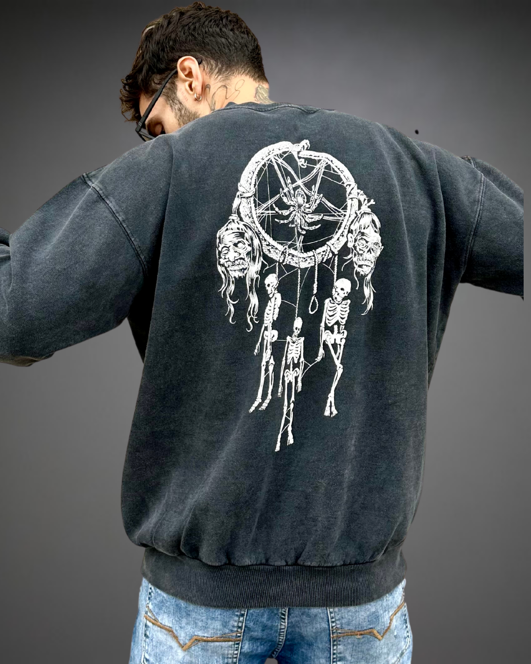 Polera Hombre Oversize ACID WASH Skull Stars - Stone Black