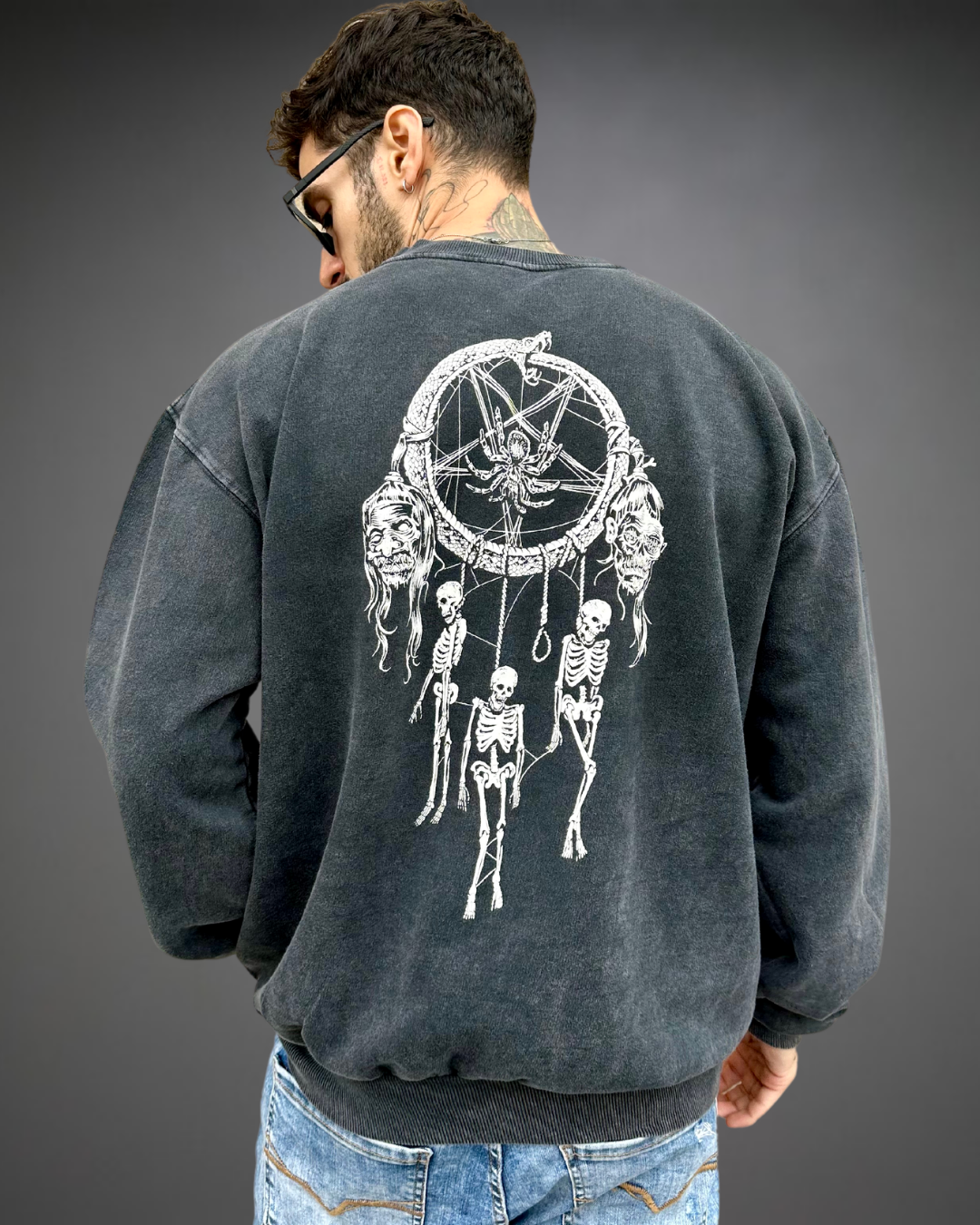 Polera Hombre Oversize ACID WASH Skull Stars - Stone Black