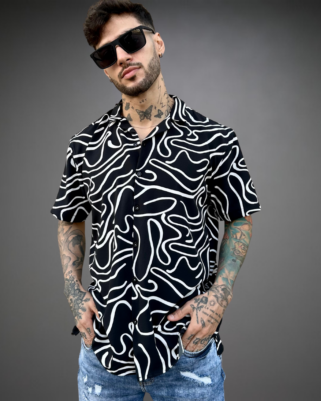 Camisa Hombre Relaxed Rounded Lines - Negro