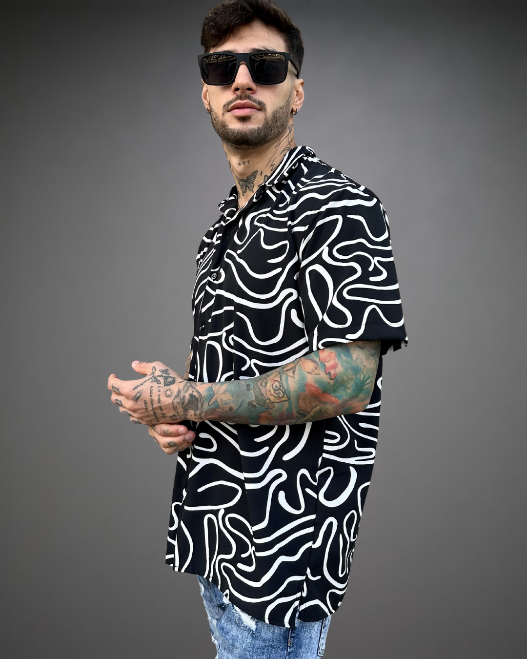 Camisa Hombre Relaxed Rounded Lines - Negro