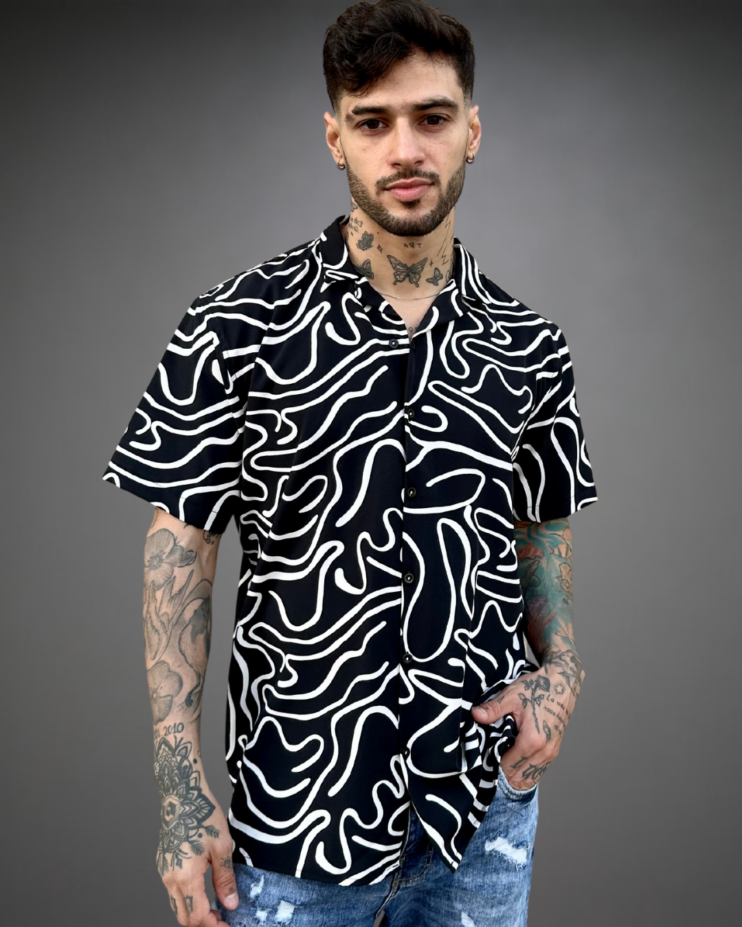 Camisa Hombre Relaxed Rounded Lines - Negro
