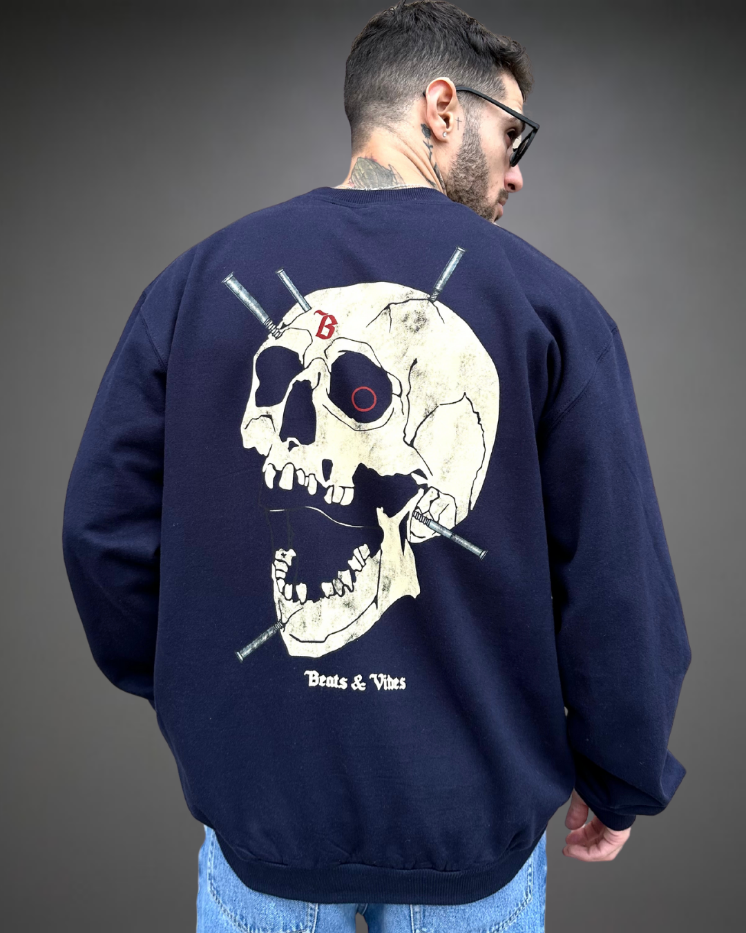 Polera Hombre Oversize Skull Beats - Azul Noche