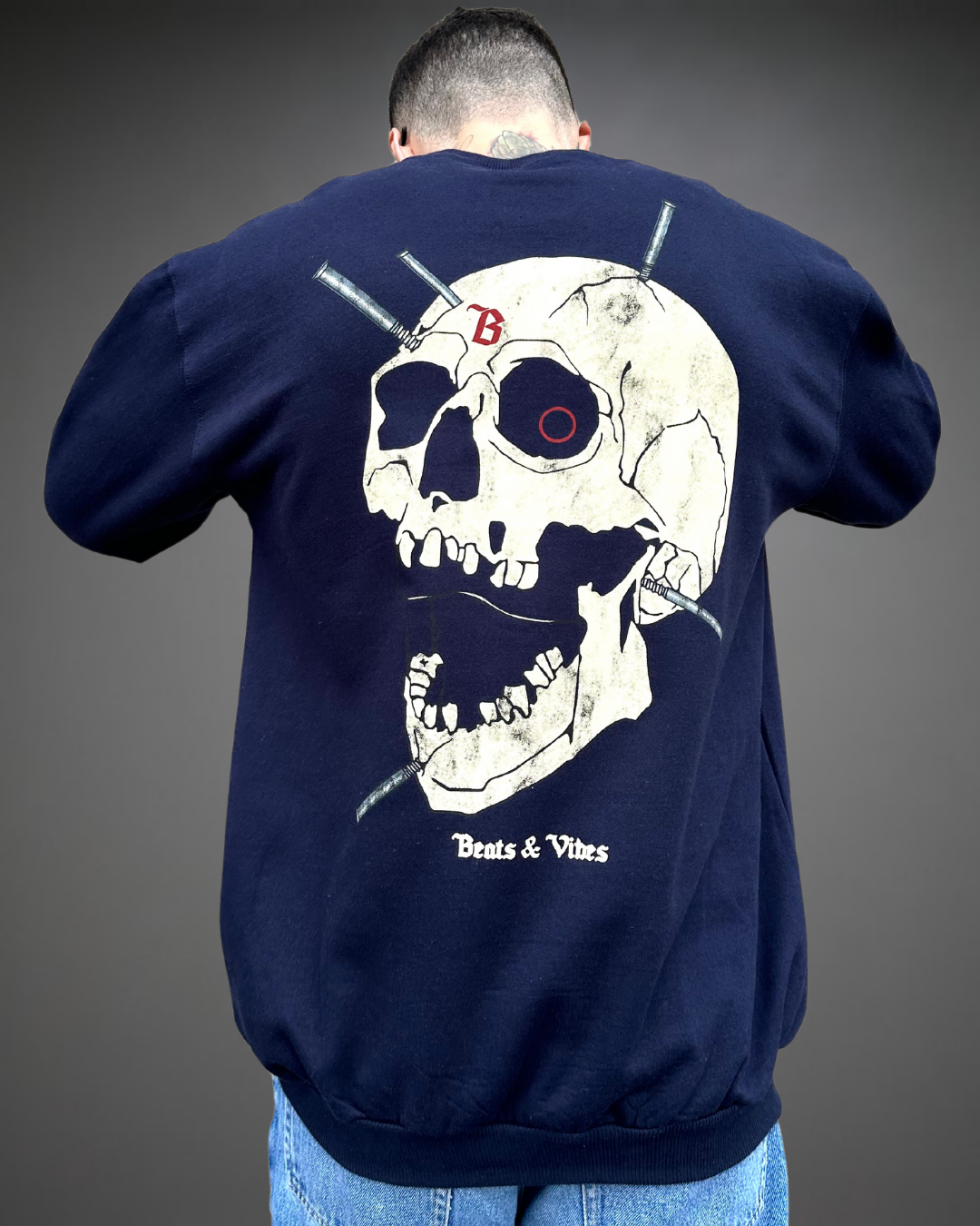 Polera Hombre Oversize Skull Beats - Azul Noche