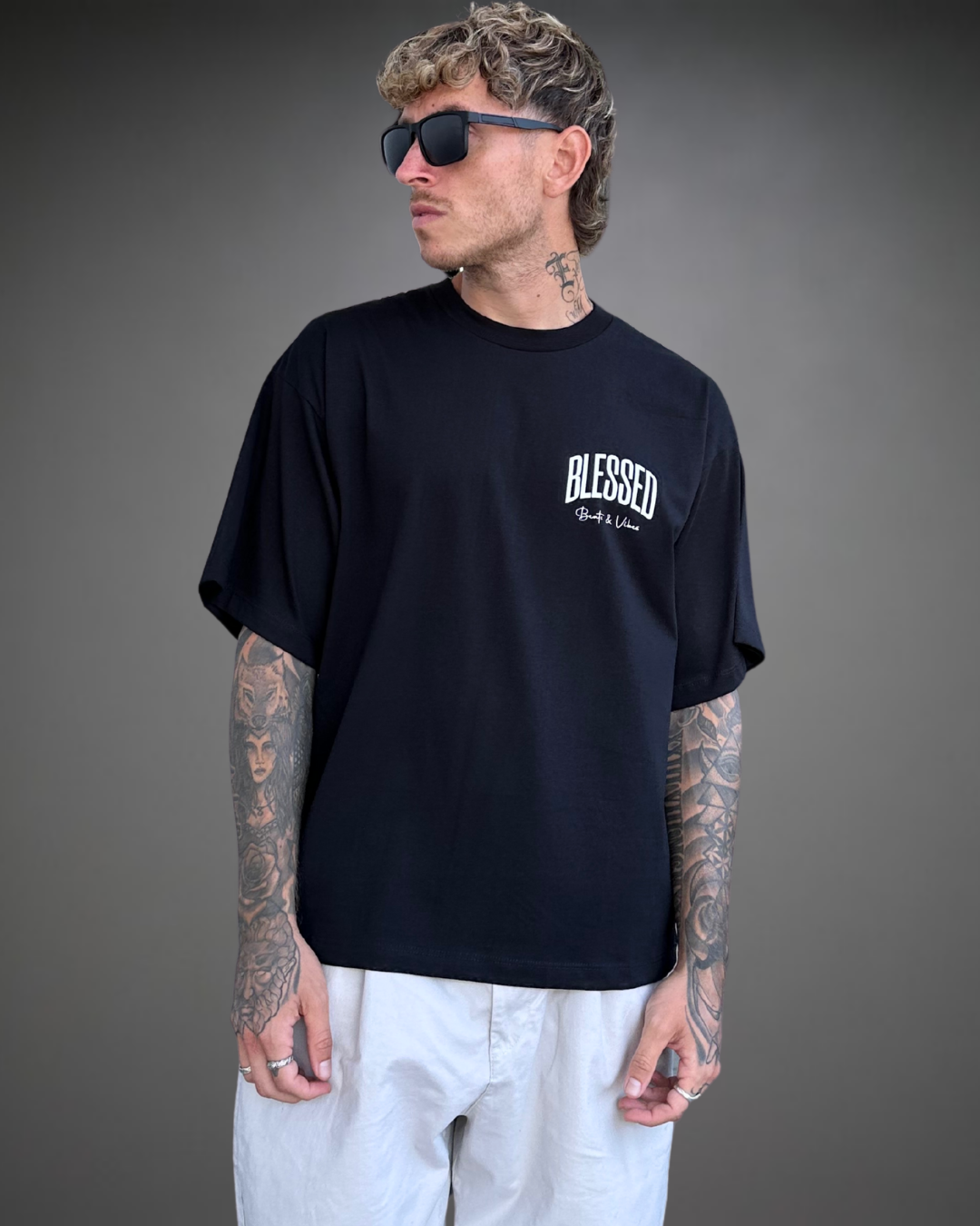 Polo Hombre Boxy Fit BLESSED - Negro
