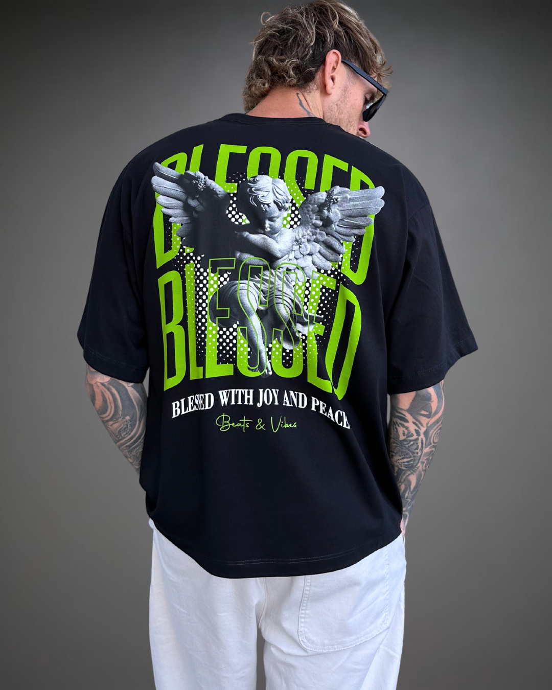 Polo Hombre Boxy Fit BLESSED - Negro