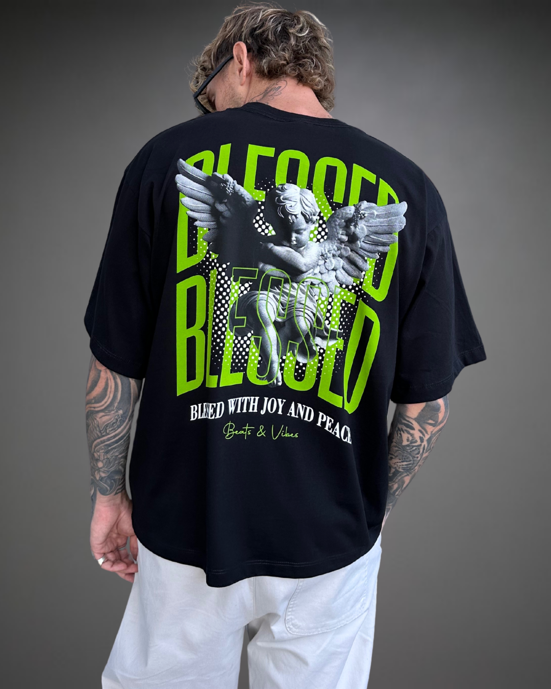 Polo Hombre Boxy Fit BLESSED - Negro