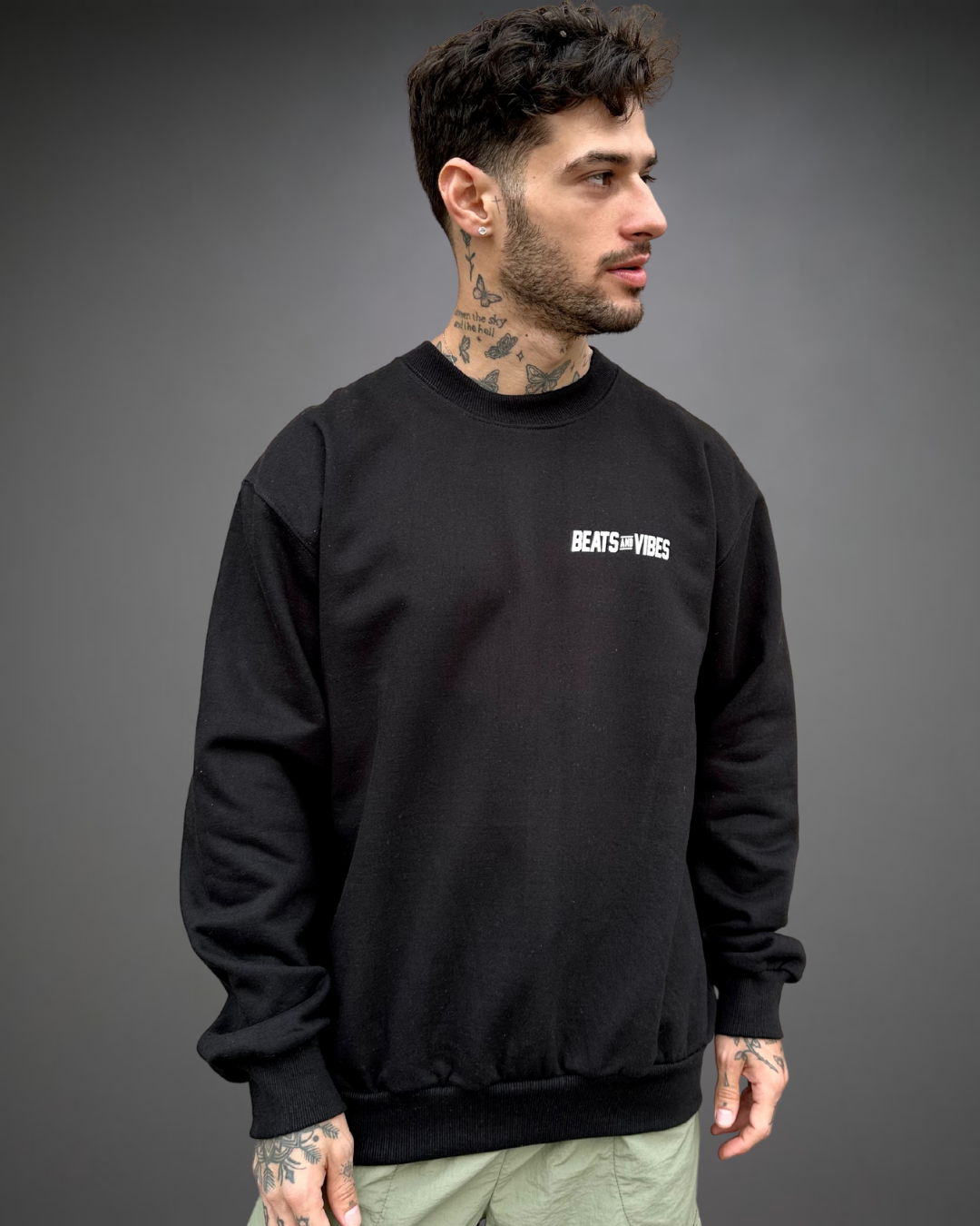 Polera Hombre Oversize Skull Beats Logo - Negro