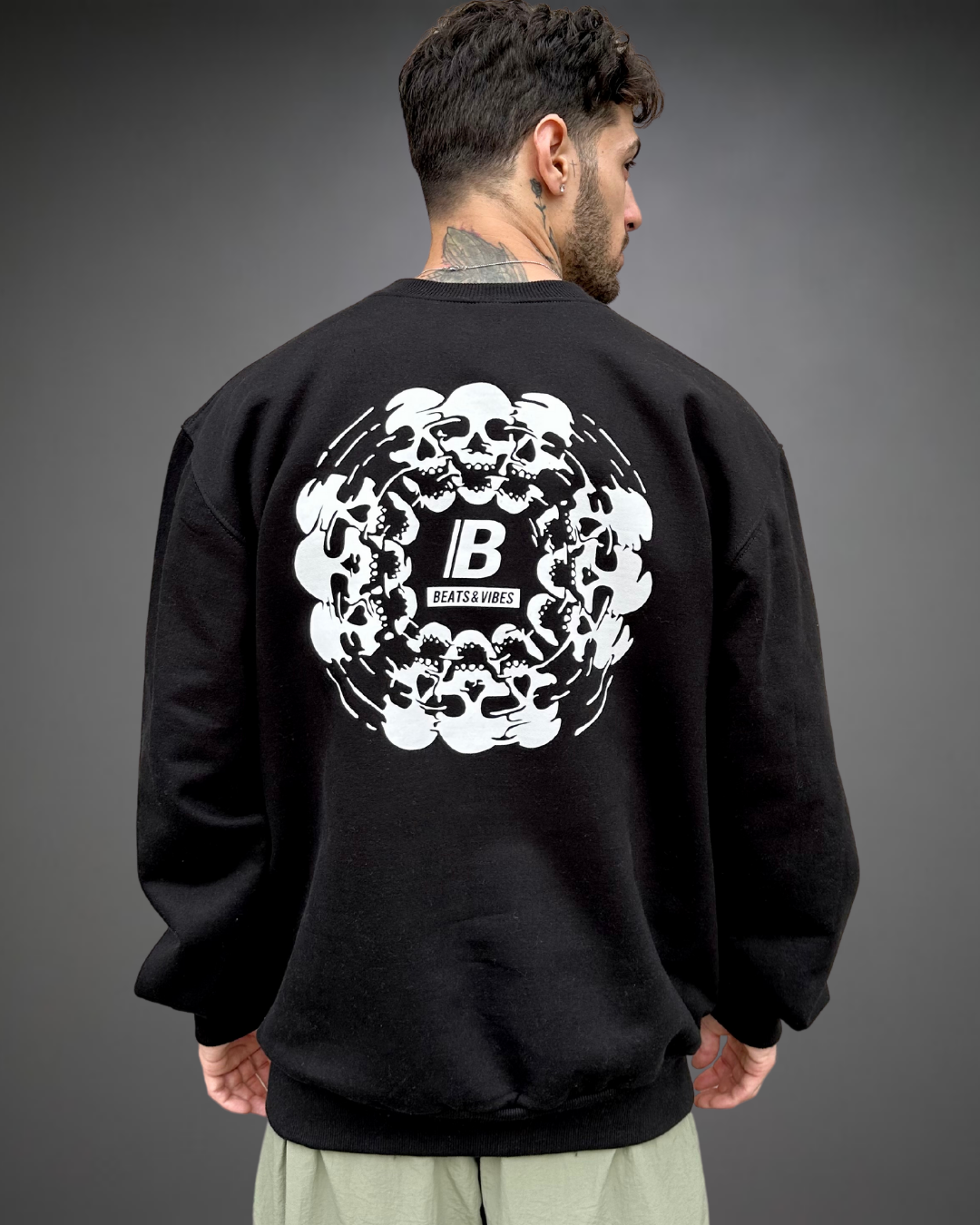 Polera Hombre Oversize Skull Beats Logo - Negro