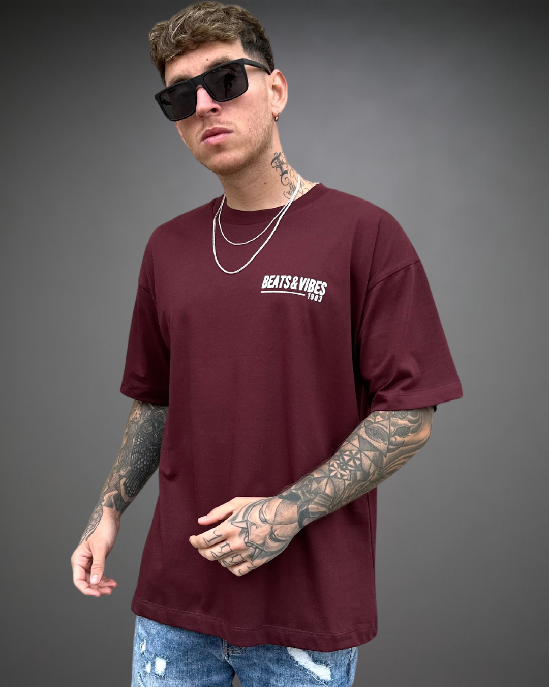 Polo Hombre Oversize Seek The Positive - Borgoña