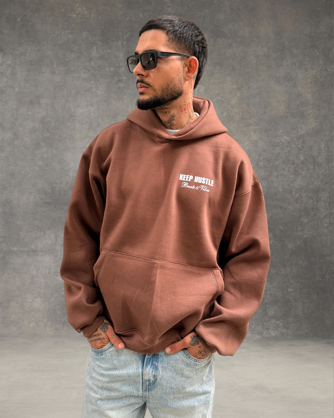 Hoodie Oversize Hombre Rich - Marrón